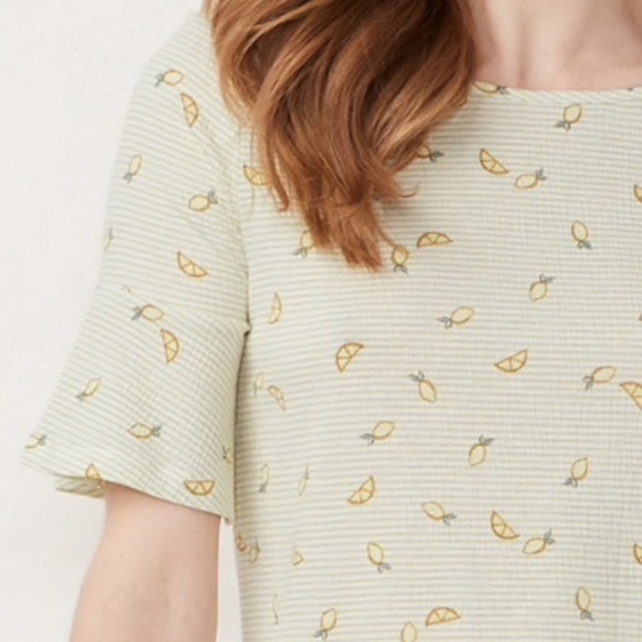 LC LAUREN CONRAD Petite Top Stripe Bell Sleeve Tie-Back Lemon Yellow Sizes MP LP - Picture 2 of 10